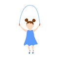 Girl jumping rope. Children active games. Isolated vector illustration on white background.