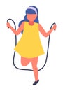 Girl jumping rope vector illustration. Cute little girl playing, children s outdoors activities Royalty Free Stock Photo