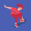 Girl jumping skateboard. Short hair young woman in male clothes on skate in the air. Isolated flat style vector Royalty Free Stock Photo