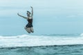 Girl Jumping Tidal Pool Ocean Vintage Royalty Free Stock Photo