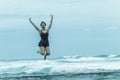 Girl Jumping Tidal Pool Ocean Vintage Royalty Free Stock Photo