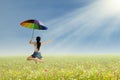 A girl jumping with umbrella Royalty Free Stock Photo