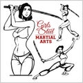 Girl with katana - mma woman fighter. Vector design