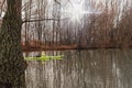 A girl on a kayak.The girl floats on the river in a kayak. Royalty Free Stock Photo