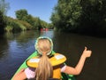 Girl in a kayak on Wieprza river, Poland Royalty Free Stock Photo