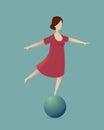 Girl keeping balance standing on the ball on one leg Royalty Free Stock Photo