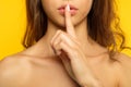 Girl keep secret mystery finger on lips Royalty Free Stock Photo