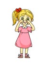 Girl kid crying after quarrel flat cartoon. Sad, offended children. Childhood. Emotions and expressions. Vector