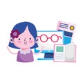 Girl kid diplom book glasses and computer vector design