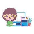 Girl kid diplom plant and computer vector design Royalty Free Stock Photo