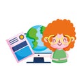 Girl kid diplom world and computer vector design