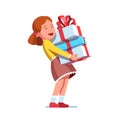 Girl kid holding big wrapped gift boxes stack Royalty Free Stock Photo