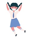 Girl kid with medical mask and uniform jumping vector design