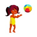 Girl Kid Playing With Ball On Sand Beach Vector Royalty Free Stock Photo