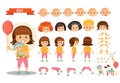Girl kid playing games and toys vector cartoon child character constructor isolated body parts icons Royalty Free Stock Photo