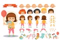 Girl kid playing toys vector cartoon child character constructor body parts creation