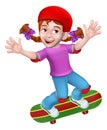 Girl Kid On Skateboard Skateboarding Cartoon