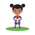 Girl kid with soccer or football ball in sports uniform clothes vector. Isolated. Cute cartoon kid character. Kids Royalty Free Stock Photo