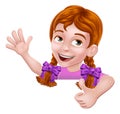 Girl Kid Thumbs Up Cartoon Child Peeking Over Sign Royalty Free Stock Photo