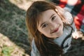 Girl kids outumn smile nature blue Royalty Free Stock Photo