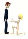 Girl kneel in front of businessman