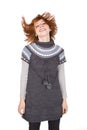 Girl in knit dress wave her head, hair in motion Royalty Free Stock Photo