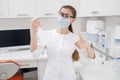 Girl lab technician at the clinic`s microbiology laboratory Royalty Free Stock Photo