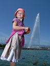 Girl Lake Fountain Royalty Free Stock Photo