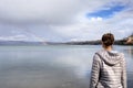 Girl at the lake and rainbow