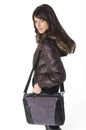 Girl with laptop bag Royalty Free Stock Photo