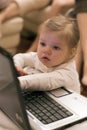 Girl and laptop computer Royalty Free Stock Photo