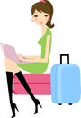 Girl with laptop and her suitcase Royalty Free Stock Photo