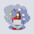 girl with laptop 2D flat color faceless character. Quarantine COVID-19 remote work from home. Freelance. Design for