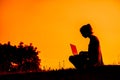 Girl with laptop on sunset Royalty Free Stock Photo