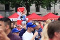 Girl with a large Canadian Flag at Canada Day celebrations in London 2017