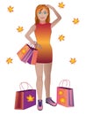 A girl with a large number of purchases. Woman Returning from shopping. Royalty Free Stock Photo