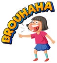 A girl laughing with brouhaha word lext Royalty Free Stock Photo