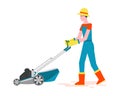 Girl with a lawn mower. Illustration. Royalty Free Stock Photo