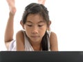 Girl laying on floor and using tablet Royalty Free Stock Photo