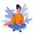 The girl laying on the sofa and reading some book in her apartment. Flat vector illustration. Royalty Free Stock Photo