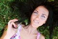 Girl lays on a grass a meadow Royalty Free Stock Photo