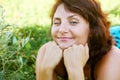 The girl lays on a grass a meadow Royalty Free Stock Photo