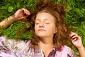 The girl lays on a grass a meadow Royalty Free Stock Photo