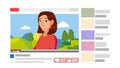 Girl Leading Online Stream Channel. Online Internet Streaming Video Concept. Cartoon Flat Illustration