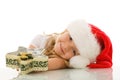 Girl leaning on the table with christmas box Royalty Free Stock Photo