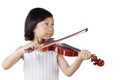 Girl learn to play violin in the studio