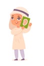 Girl learning sight sensory sense, holding card with human nose in hand, studying scent sense