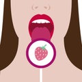 Girl licks a lollipop. Flat style. Vector illustration.