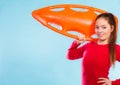 Girl lifeguard with equipment float