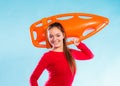 Girl lifeguard with equipment float